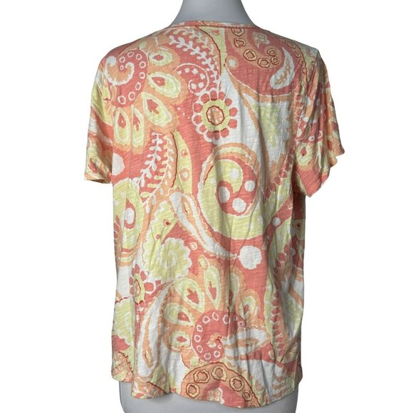 Talbots Women Paisley Print Short Sleeve Pullover Cotton Top Soft Peach 2X Multi - Picture 4 of 5